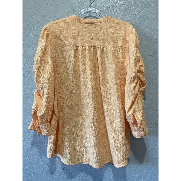 Calvin Klein Ruched Sleeve Apricot Color Bouse Size Medium - Picture 7 of 7